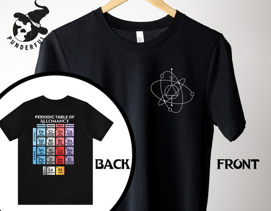 Periodic Table of Allomancy Double Sided T Shirt, Periodic Table of Elements Parody Design, Mistborn, Cosmere Gift, External/Internal Metals