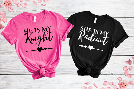 He is my Knight, She is my Radiant Couples T-Shirt, Matching Tee, Cosmere, Valentine Gift, Wifey Hubby, Knights Radiant