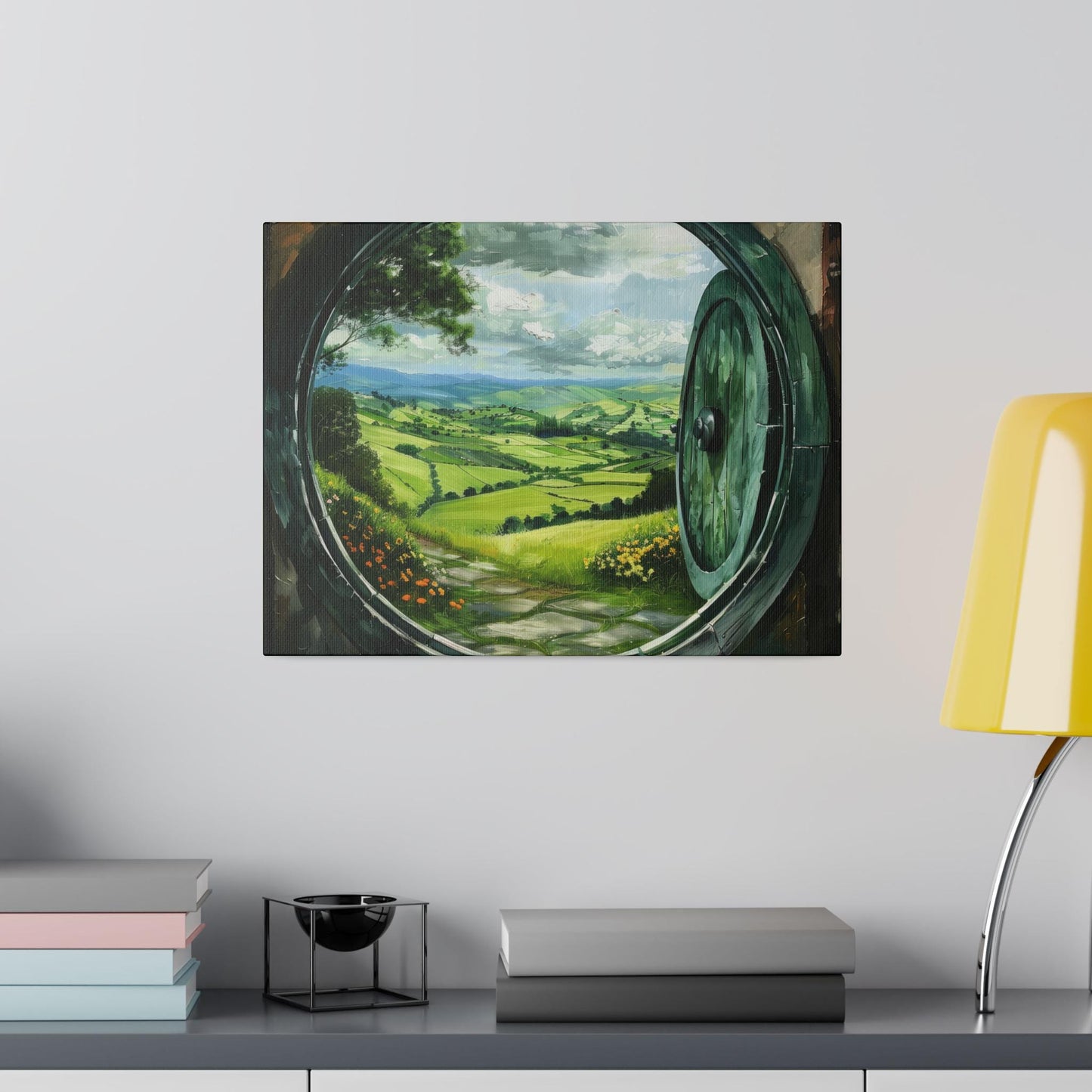 The Circle Door Horizontal Stretched Canvas, Hobbitcore Wall Art, Hobbit Hole Hill Landscape, Fantasy House, Cozy Home Decor, Physical Print