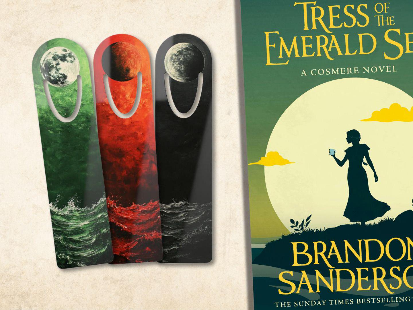 Tress Emerald Sea Bookmarks, Crimson Sea, Midnight Sea, Cosmere Inspired Fan Art, Metal Bookmark.