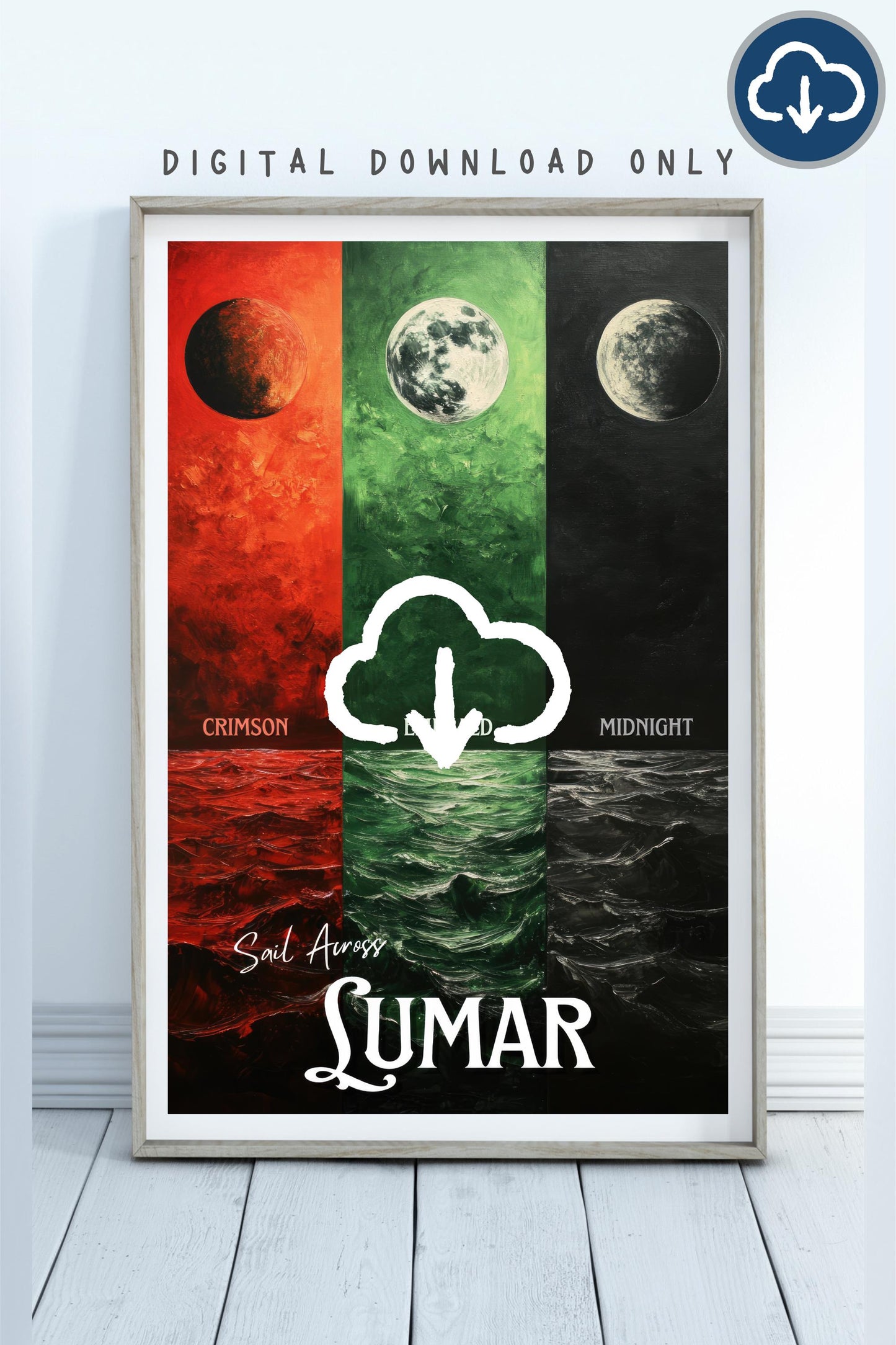 Lumar Travel Poster, The Emerald, Crimson and Midnight Sea, Fantasy Fanart, Inspired by Brandon Sanderson's Tress, Cosmere, Digital Download