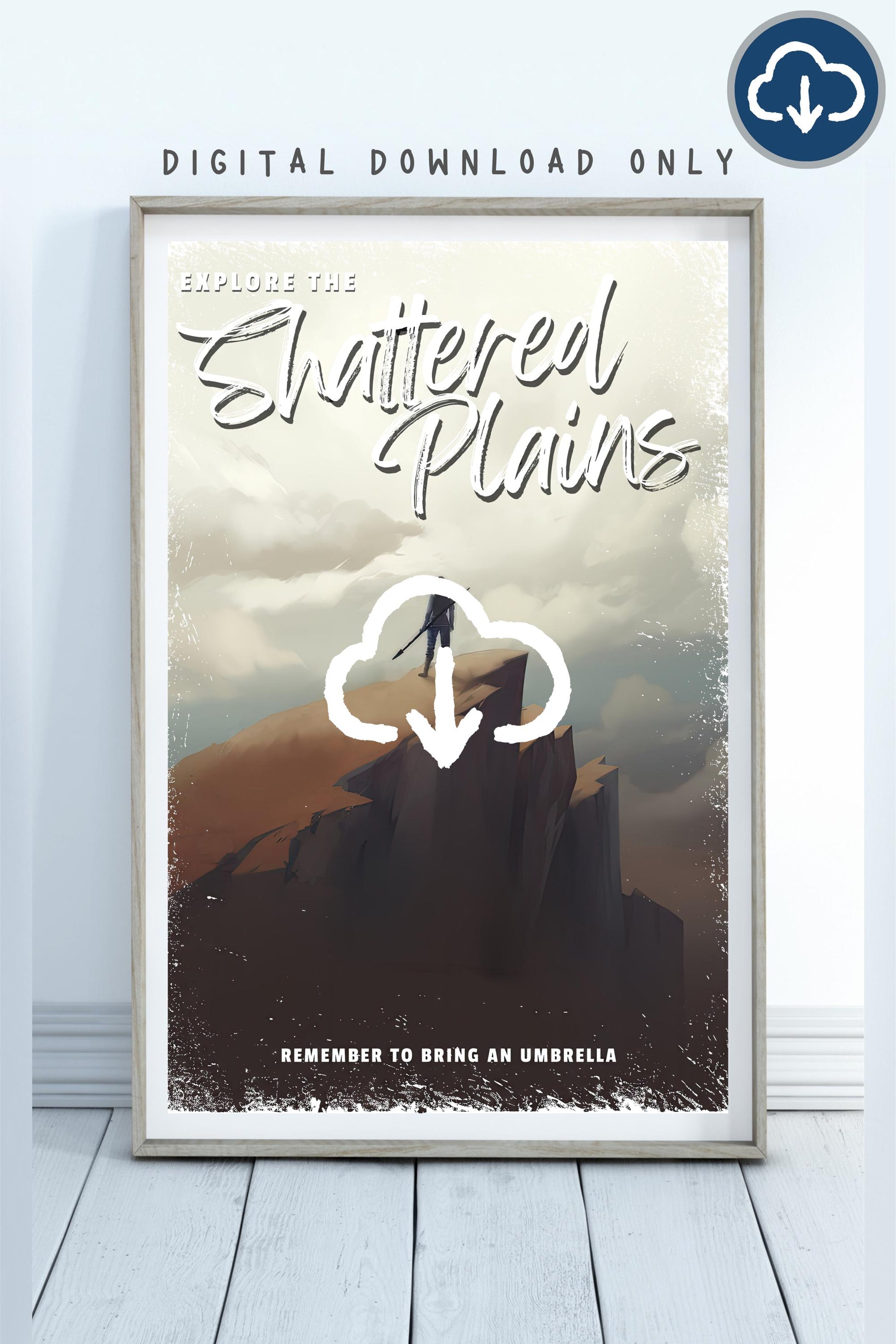 Shattered Plains Travel Poster, Brandon Sanderson's Stormlight Archive / Cosmere, Kaladin on a plateau, Digital Download