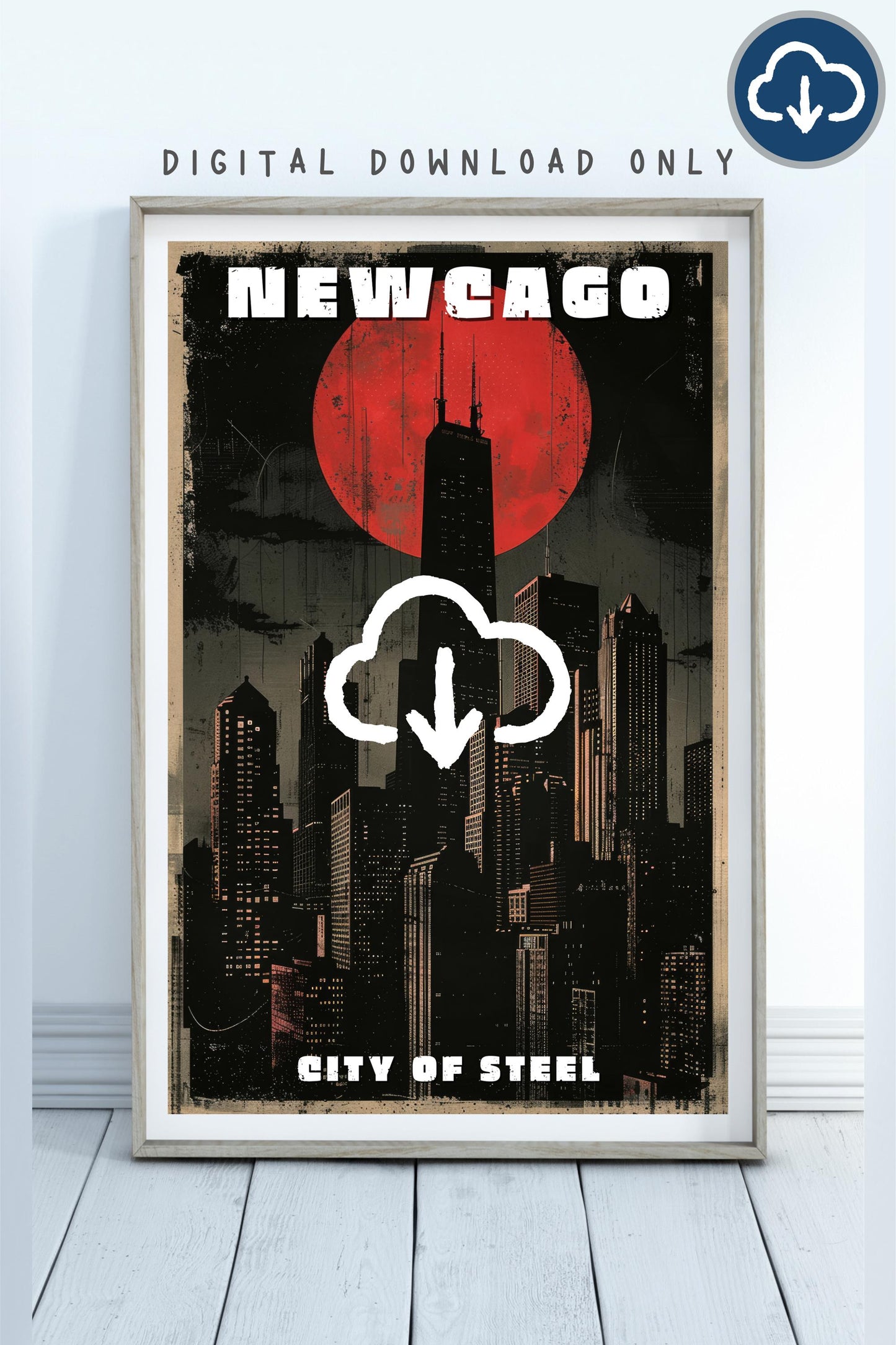 Newcago Travel Poster, Metallic Ruins of Chicago, Brandon Sanderson's The Reckoners Inspired, Digital Download, 300 DPI