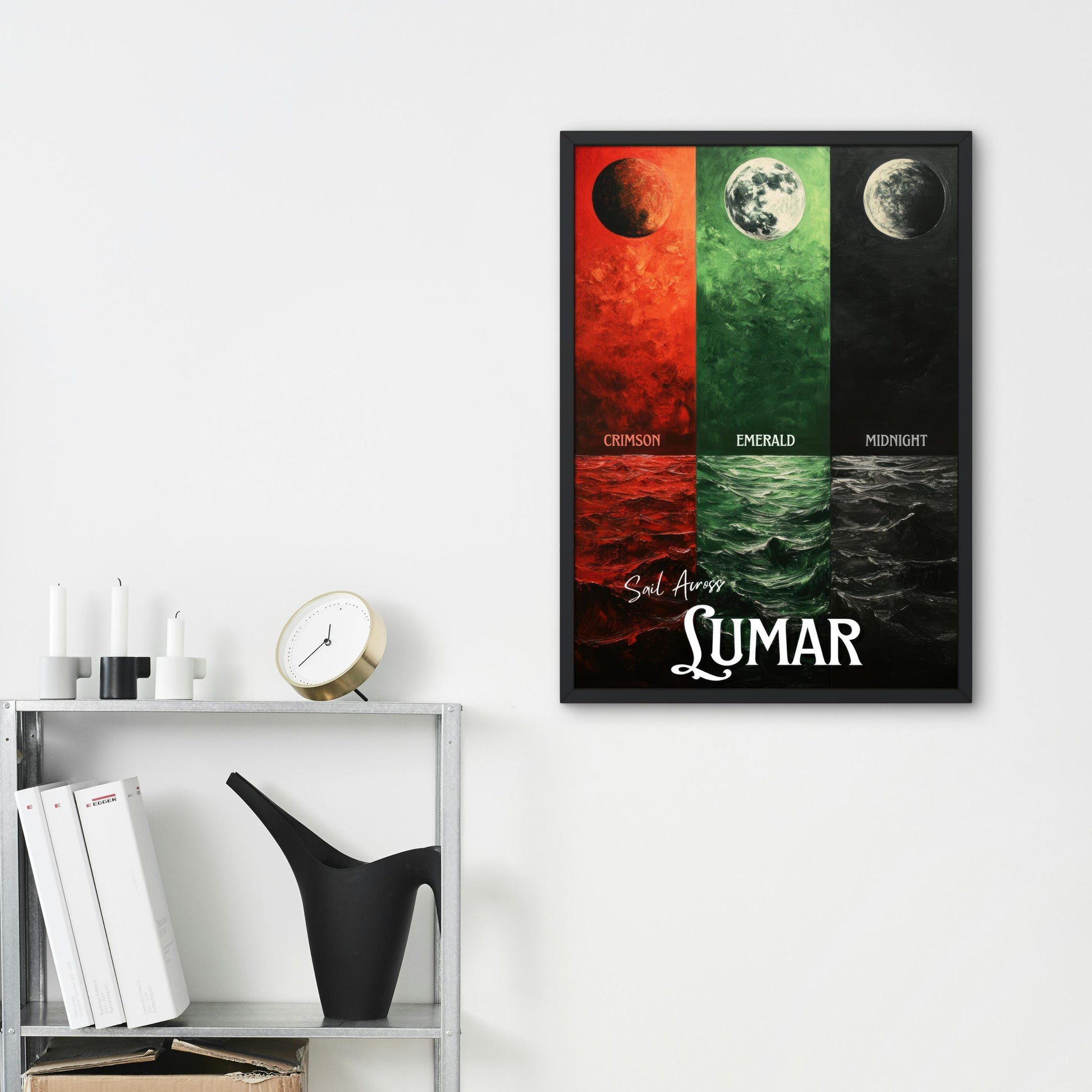 Lumar Travel Poster, The Emerald, Crimson, and Midnight Sea, Fantasy Fanart, Inspired by Brandon Sanderson's Tress, Cosmere, physical poster