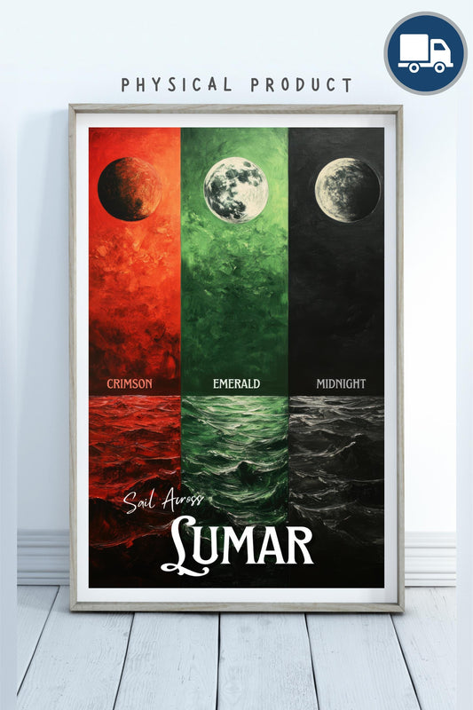 Lumar Travel Poster, The Emerald, Crimson, and Midnight Sea, Fantasy Fanart, Inspired by Brandon Sanderson's Tress, Cosmere, physical poster