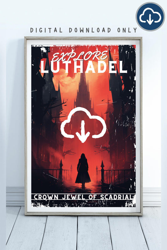 Luthadel Travel Poster, Scadrial, Brandon Sanderson's Mistborn book series, Cosmere, Digital poster