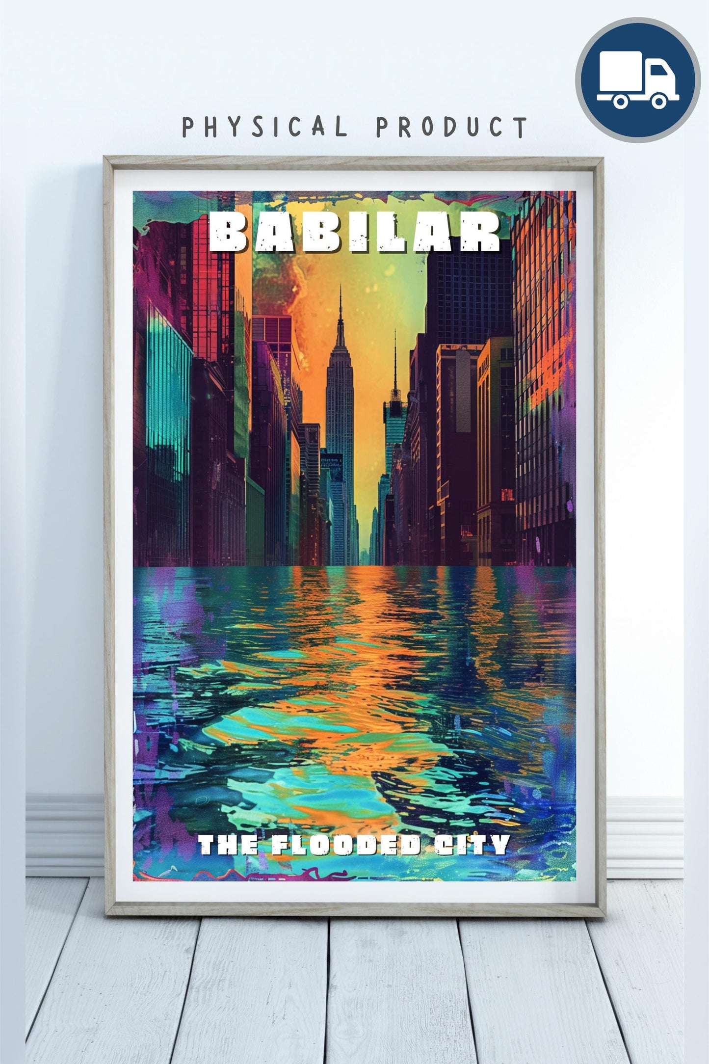 New Babilar Travel Poster, Babylon Restored, Flooded Manhattan, Brandon Sanderson's The Reckoners, Firefight, physical poster, various sizes