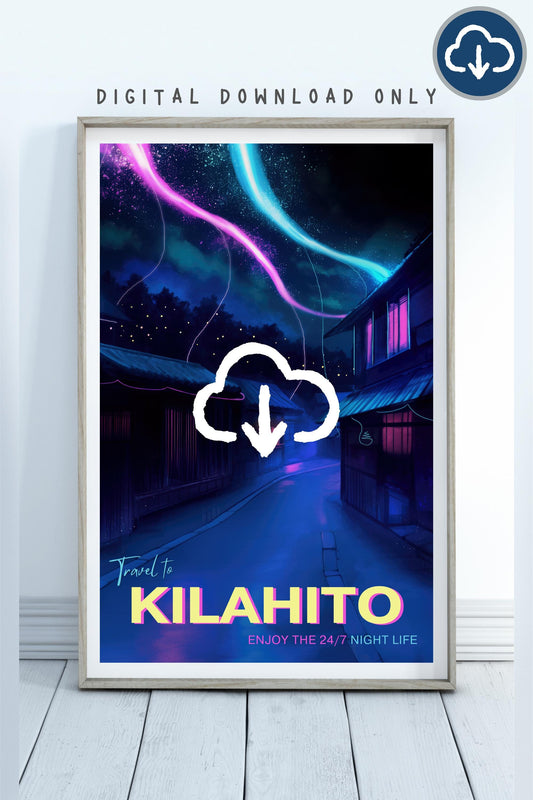 Kilahito Travel Poster, Yumi and the Nightmare Painter Print, Neon Wall Art, Inspired by Brandon Sanderson, Digital Download