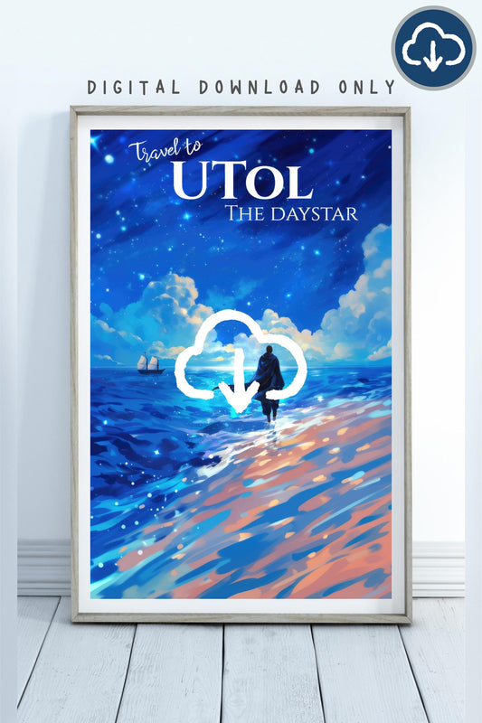 UTol Travel Poster, Soft Blue Star Daystar, Inspired by Yumi and the Nightmare Painter, Wall Art Print, Matte Digital Download